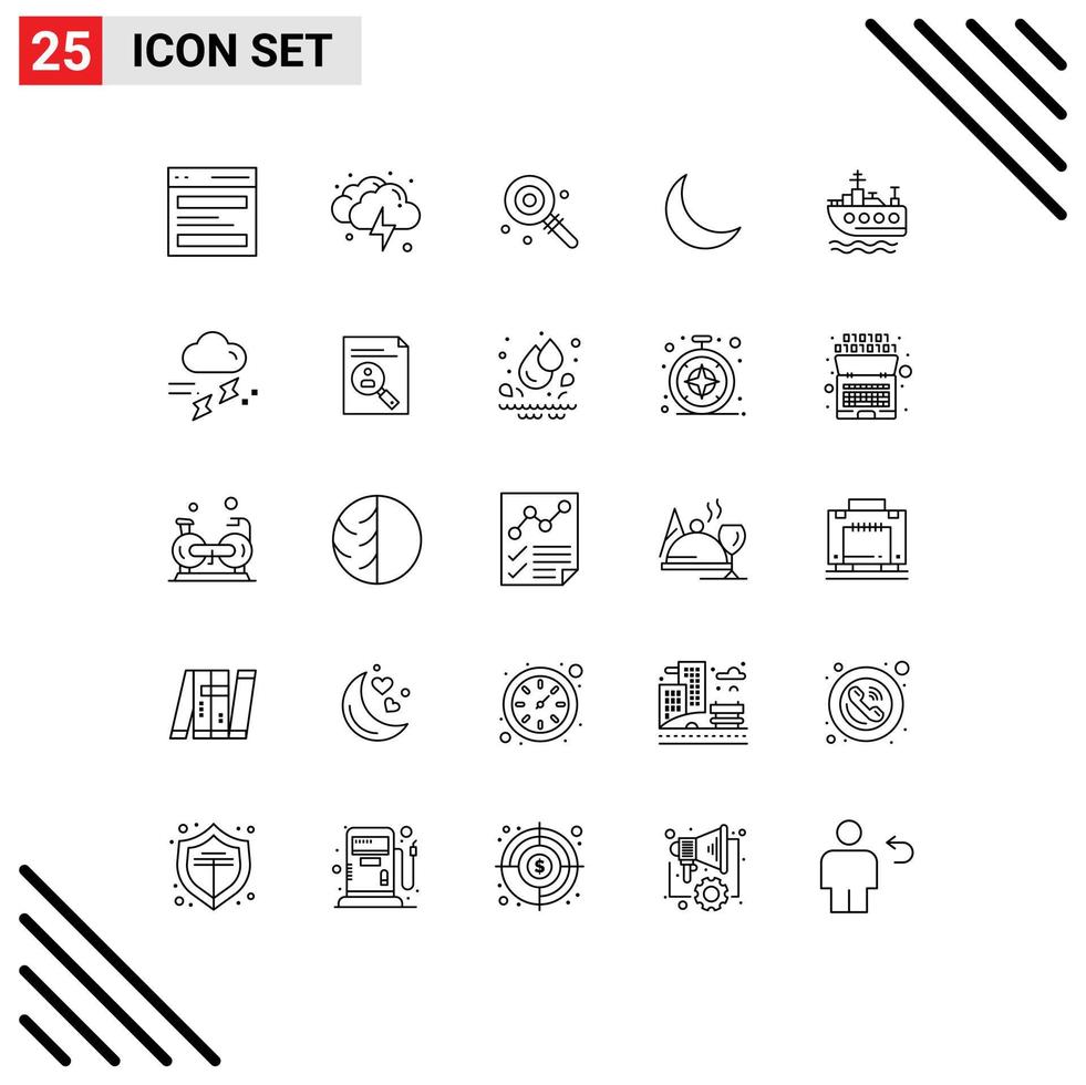 Line Pack of 25 Universal Symbols of ship sleep weather night sweet Editable Vector Design Elements