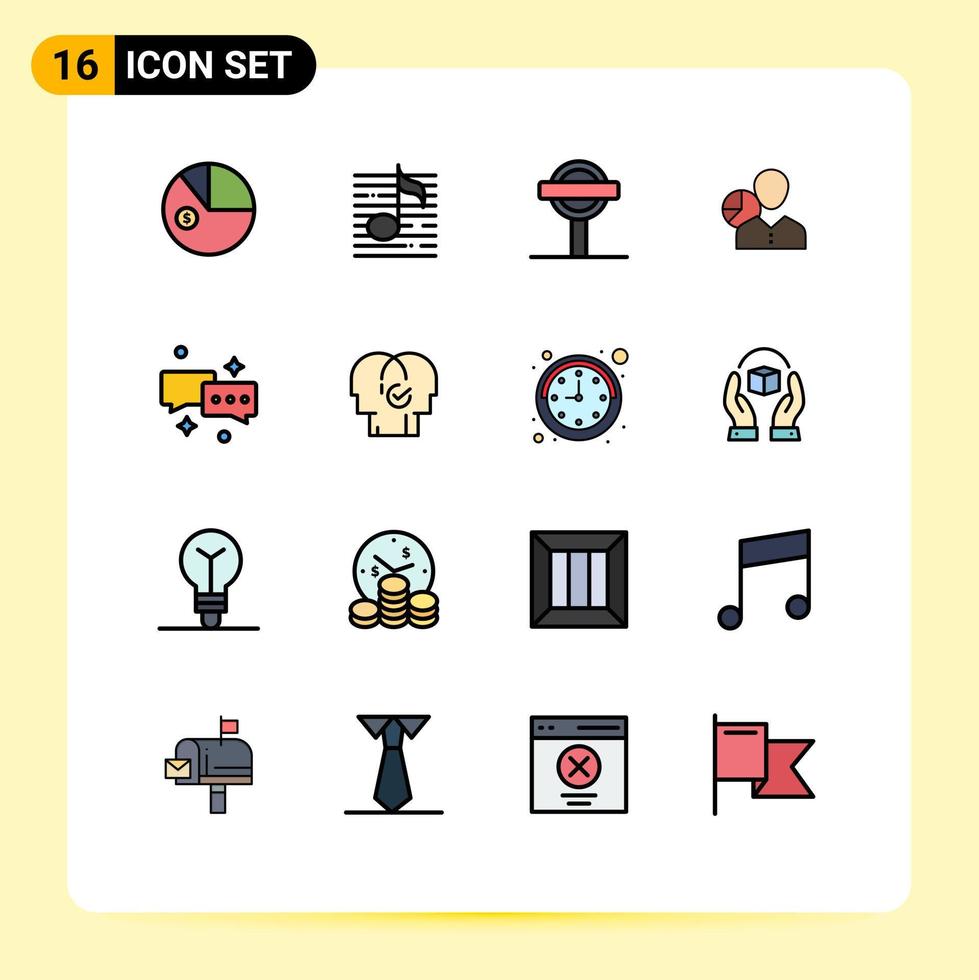 paquete de líneas vectoriales editables de 16 líneas llenas de colores planos simples de signos de gráfico de medios de datos de administrador elementos de diseño de vectores creativos editables