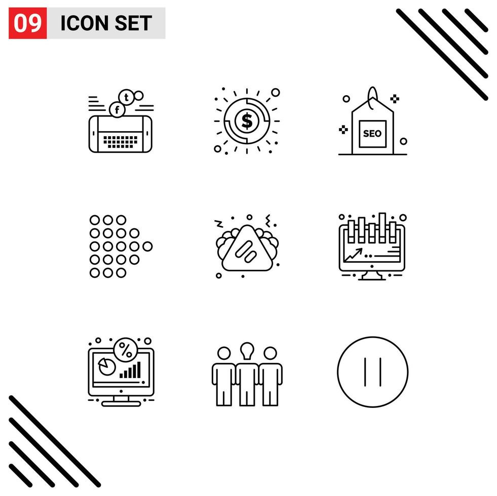 Set of 9 Modern UI Icons Symbols Signs for fast food right shine arrow search Editable Vector Design Elements
