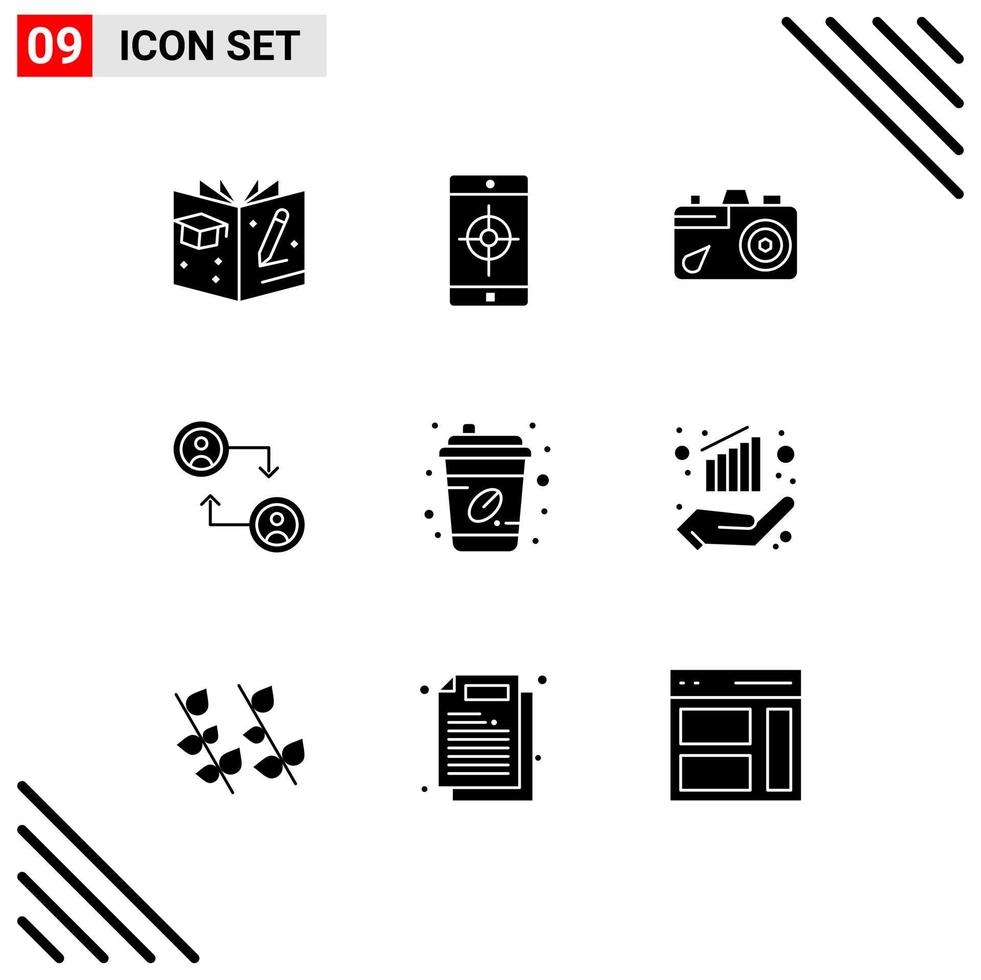Editable Vector Line Pack of 9 Simple Solid Glyphs of takeout coffee cup education coffee change Editable Vector Design Elements