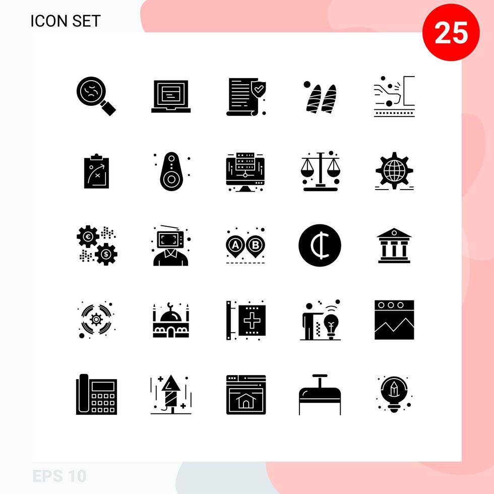 grupo de 25 signos y símbolos de glifos sólidos para la navegación de políticas de carreteras de tráfico elementos de diseño de vectores editables deportivos
