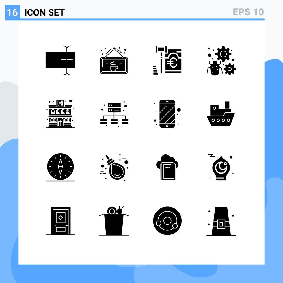 16 Universal Solid Glyph Signs Symbols of apartment setting gdpr bug configure Editable Vector Design Elements