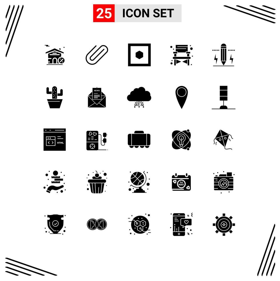 Pack of 25 Modern Solid Glyphs Signs and Symbols for Web Print Media such as light edit shape drawing travel Editable Vector Design Elements