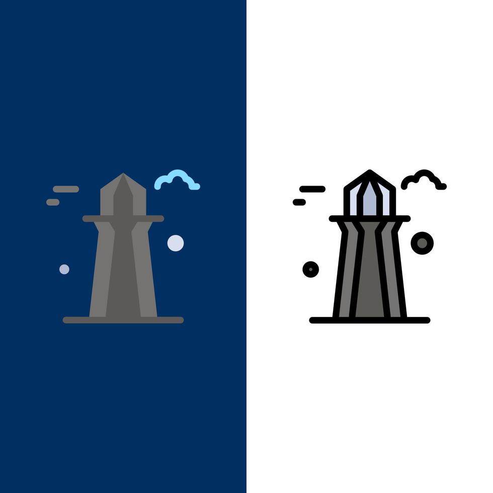 canadá co torre canadá torre edificio iconos planos y llenos de línea conjunto de iconos vector fondo azul