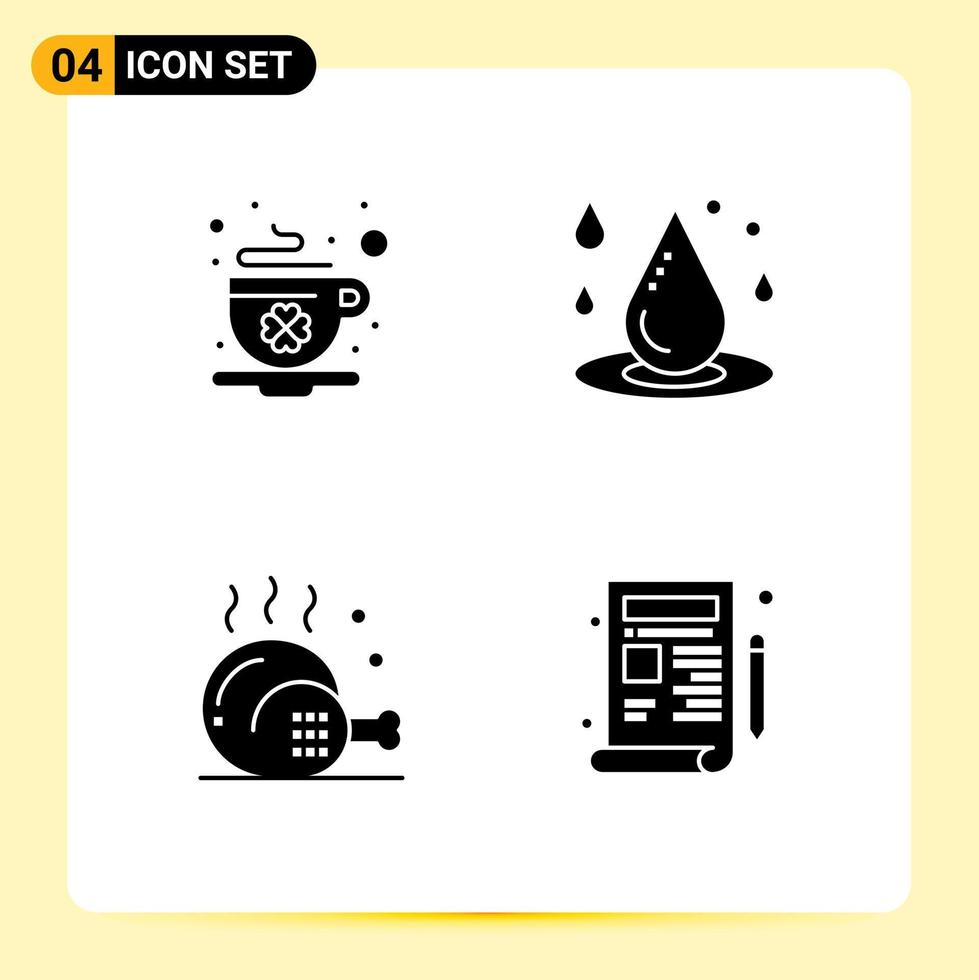 Pack of 4 Modern Solid Glyphs Signs and Symbols for Web Print Media such as coffee chicken day liquid drinks Editable Vector Design Elements