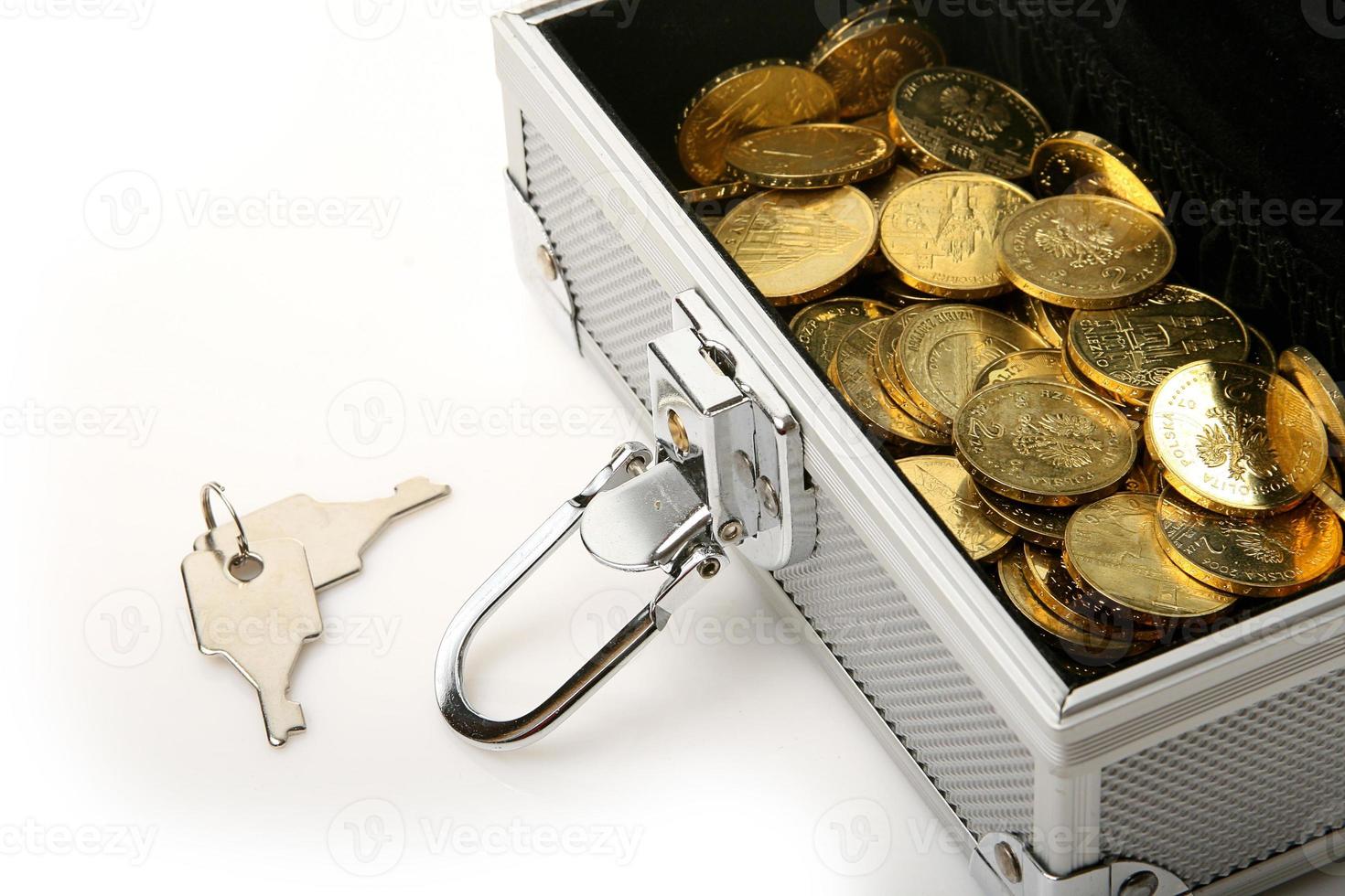 Silver lock box with coins photo