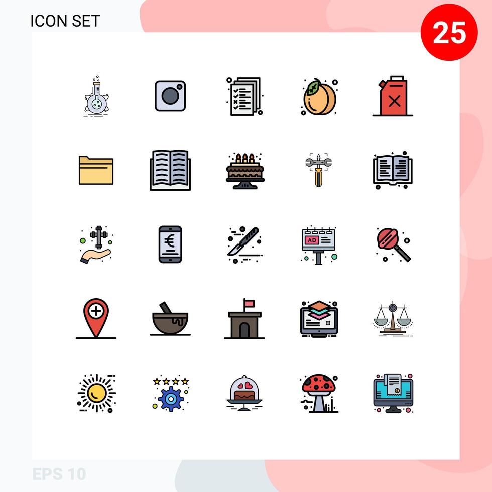 Set of 25 Modern UI Icons Symbols Signs for gasoline summer social food management Editable Vector Design Elements
