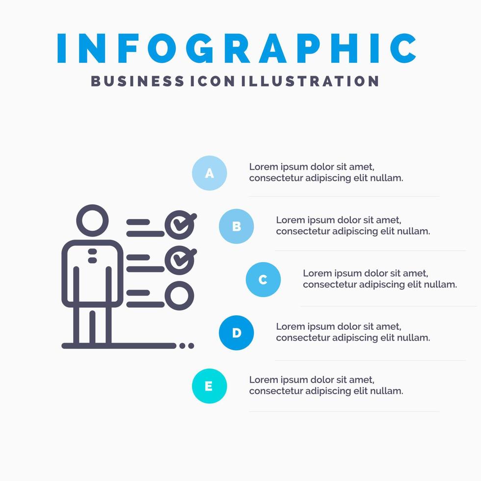 habilidades profesionales habilidades trabajos mata icono de línea de habilidad profesional con fondo de infografía de presentación de 5 pasos vector