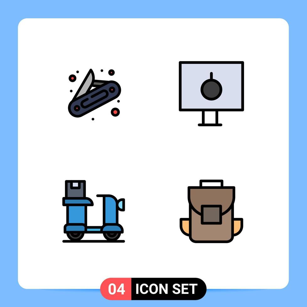 4 Universal Filledline Flat Color Signs Symbols of camping box lock pc logistic Editable Vector Design Elements