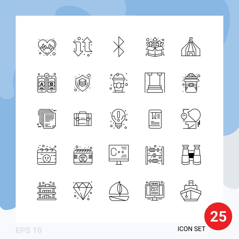 25 símbolos de signos de línea universal de conexión de carpa de desarrollo elementos de diseño de vector editables de producto tant
