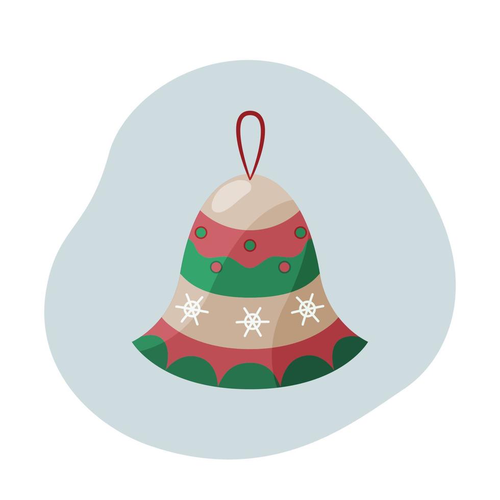 Christmas clipart with a bell in cartoon style. Vector illustration.