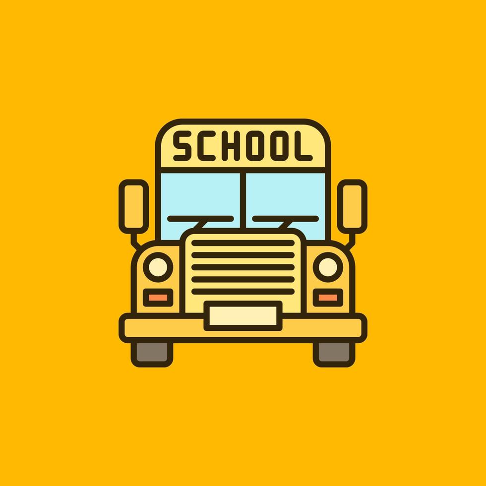 concepto de vector de autobús escolar icono amarillo de color. vista frontal