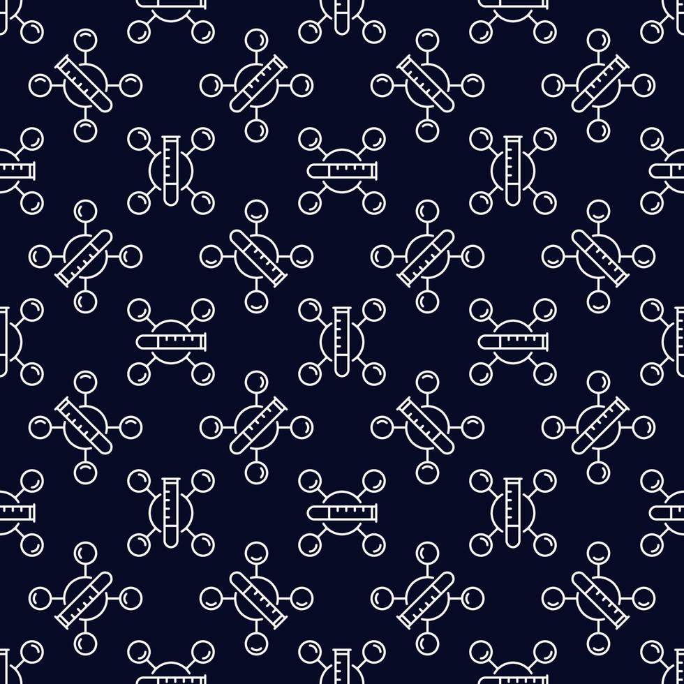 Vector outline Seamless Pattern with Test Tubes and Chemical Formula