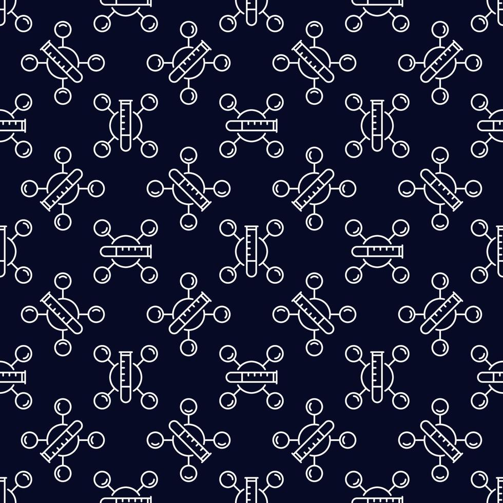 Vector outline Seamless Pattern with Test Tubes and Chemical Formula