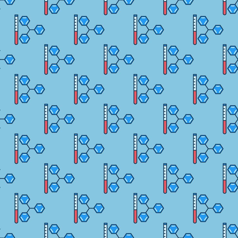 Seamless Creative Background with Molecule and Test Tube. Vector Chemistry colored pattern