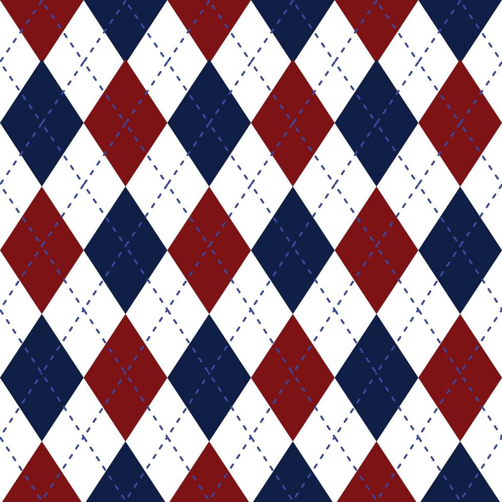 Geometric pattern red, navy blue and white argyle background with line. vector