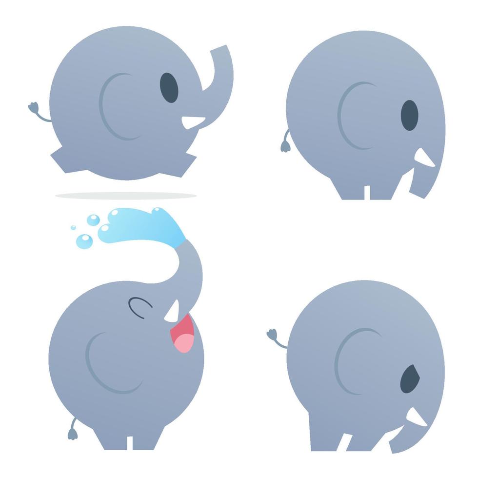 Set of 4 cartoon elephants vector