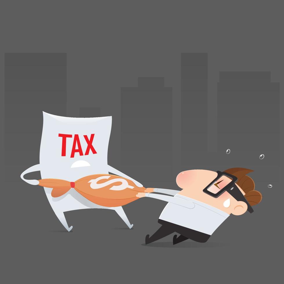 The cartoon businessman is pulling his money return from tax organization, Tax return vector