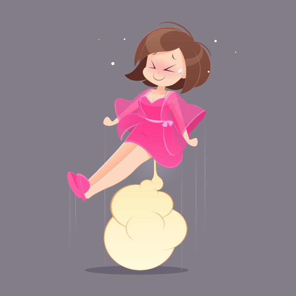 Cartoon woman in pink nightdress farting vector