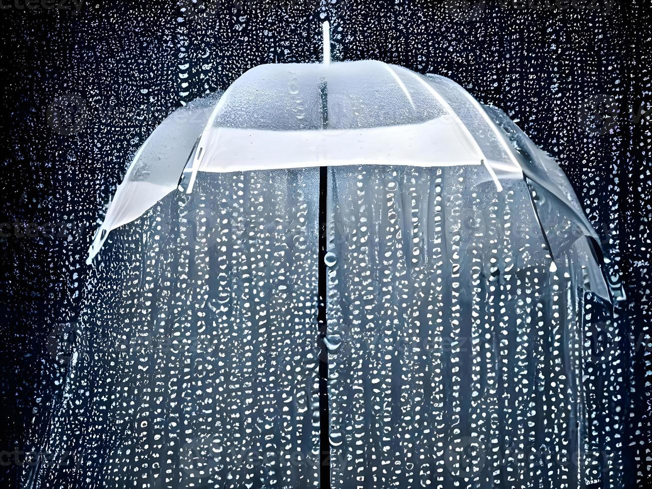 clear umbrella with rain drops on it. Generative AI. photo