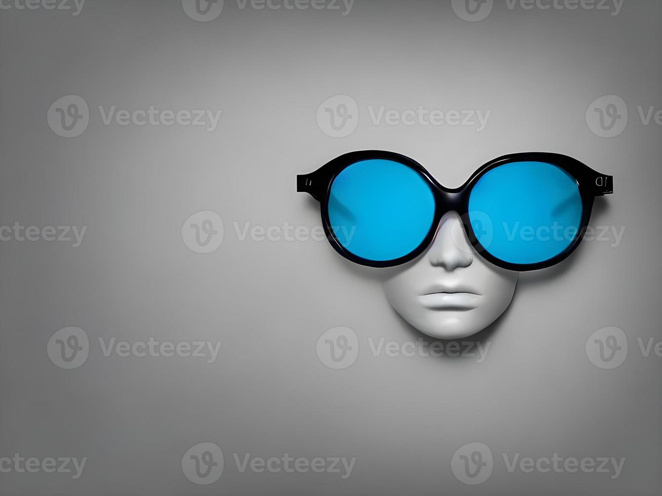 mannequin's head wearing a pair of blue glasses. Generative AI. photo
