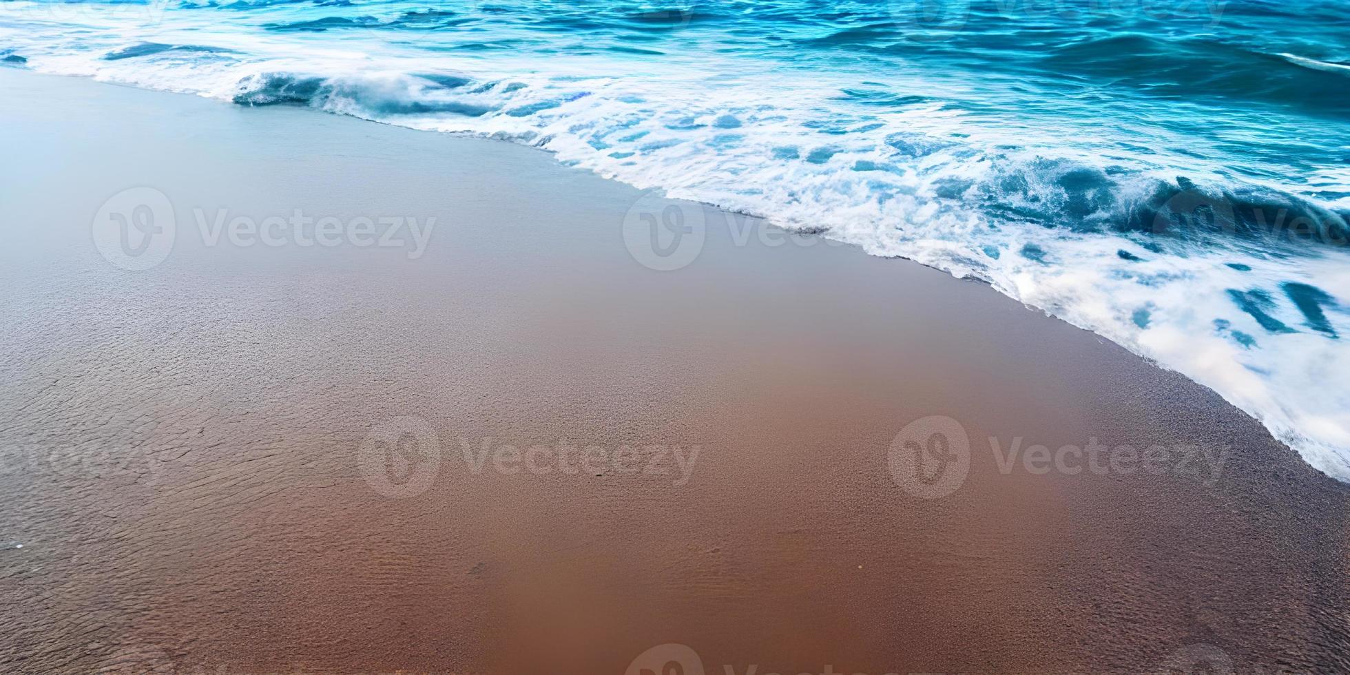 sandy beach with waves coming in to shore. Generative AI. photo