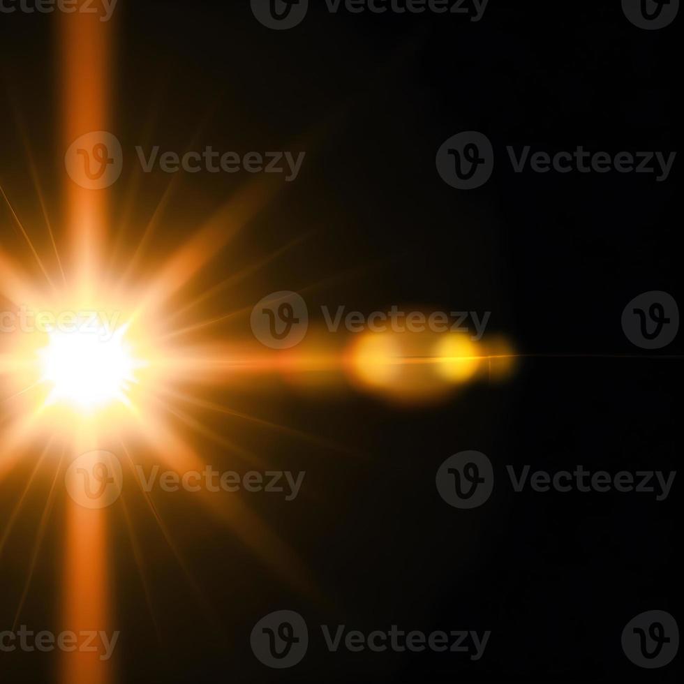 Lens flare isolated on black background. Generative AI. photo