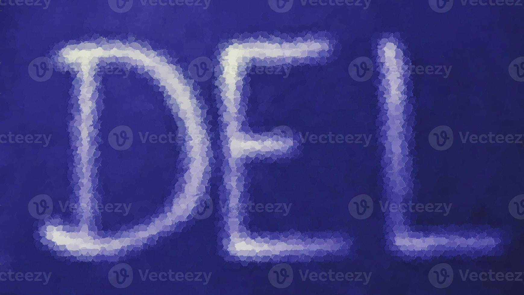 DEL white word and number text, bob rose blue wallpaper cement background symbol concept. photo