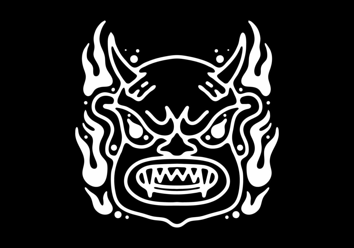 Tattoo design of monster face with horn and fire flame vector