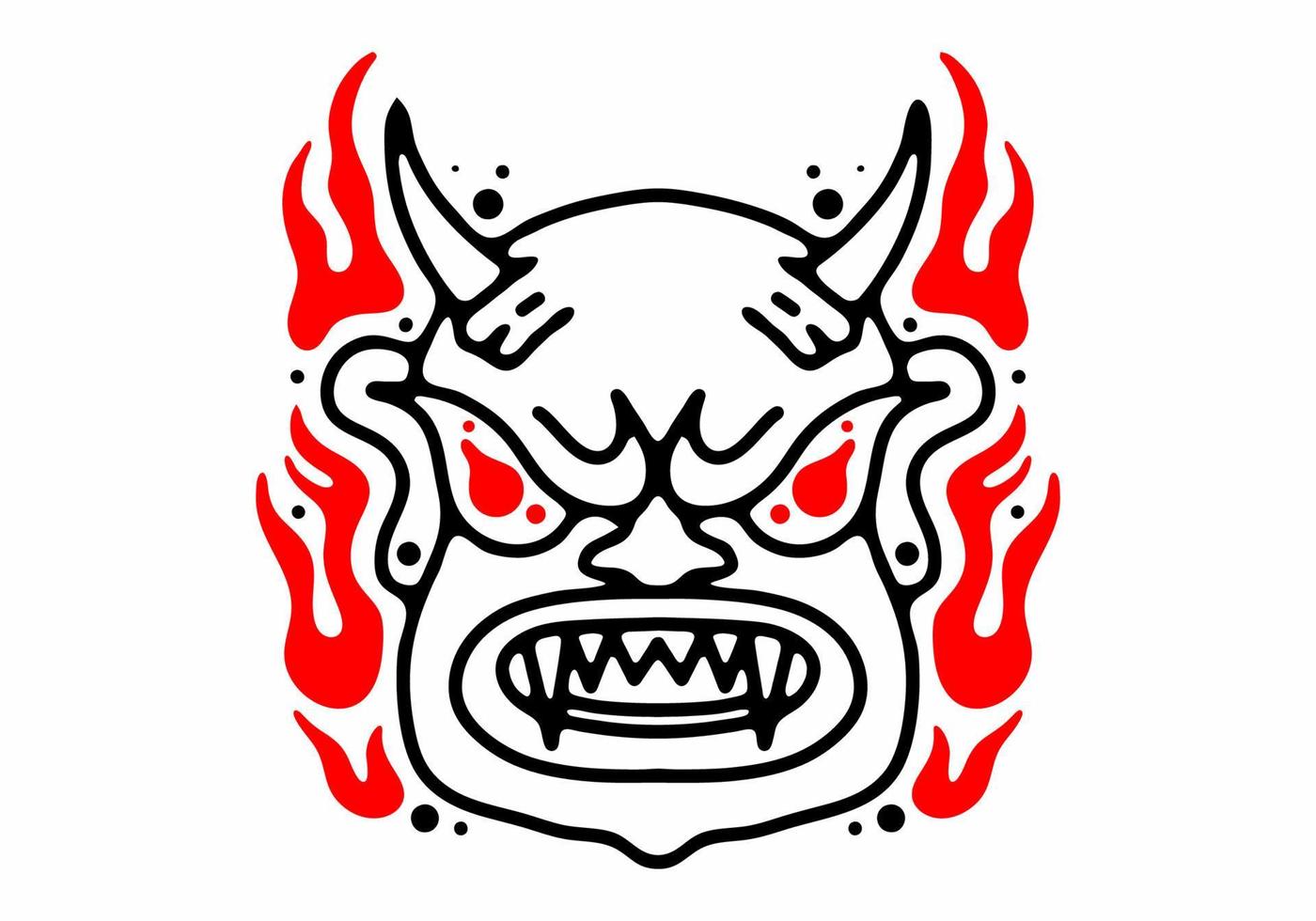Tattoo design of monster face with horn and fire flame vector