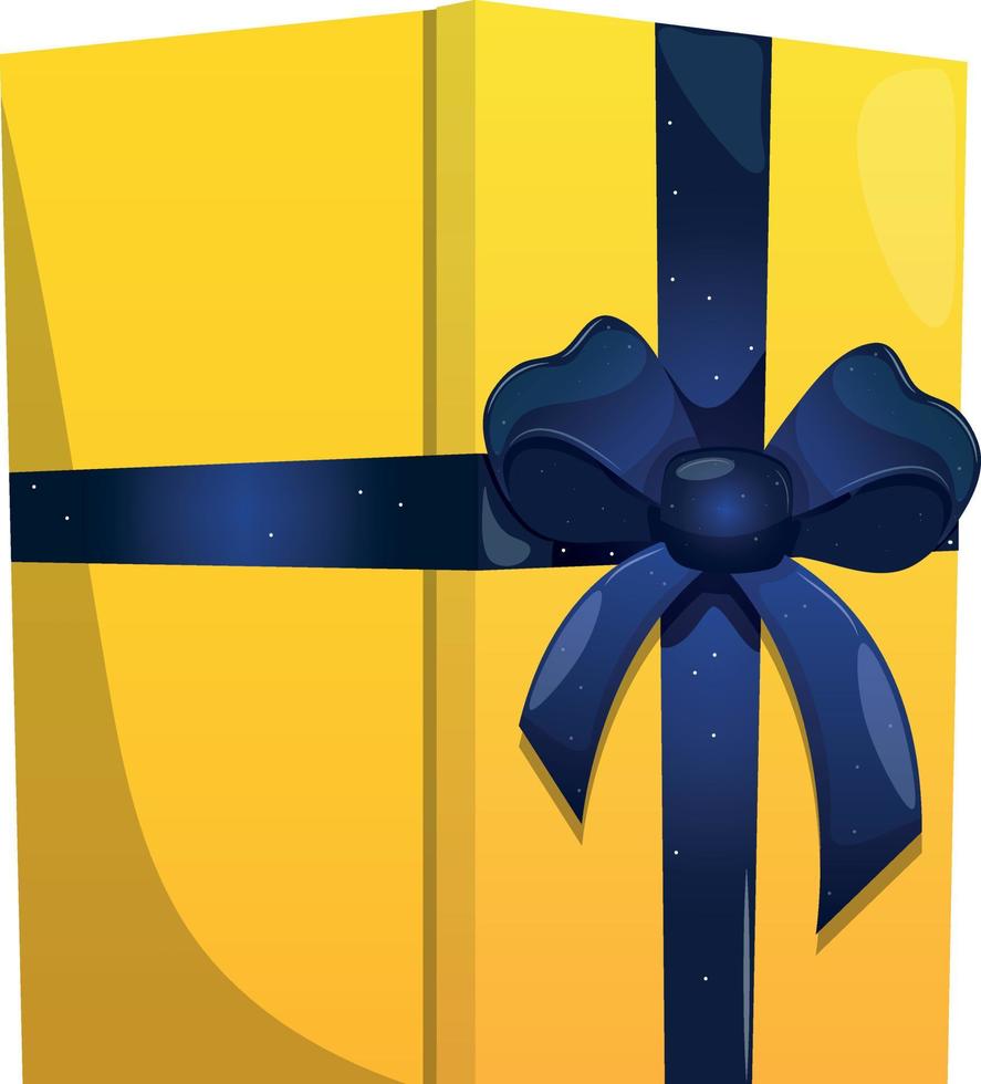 Christmas and Birthday colorful gift box with ribbon. Yellow and blue box for presents. Cartoon wrapped Christmas gift box, winter holidays presents. Birthday present gift box vector