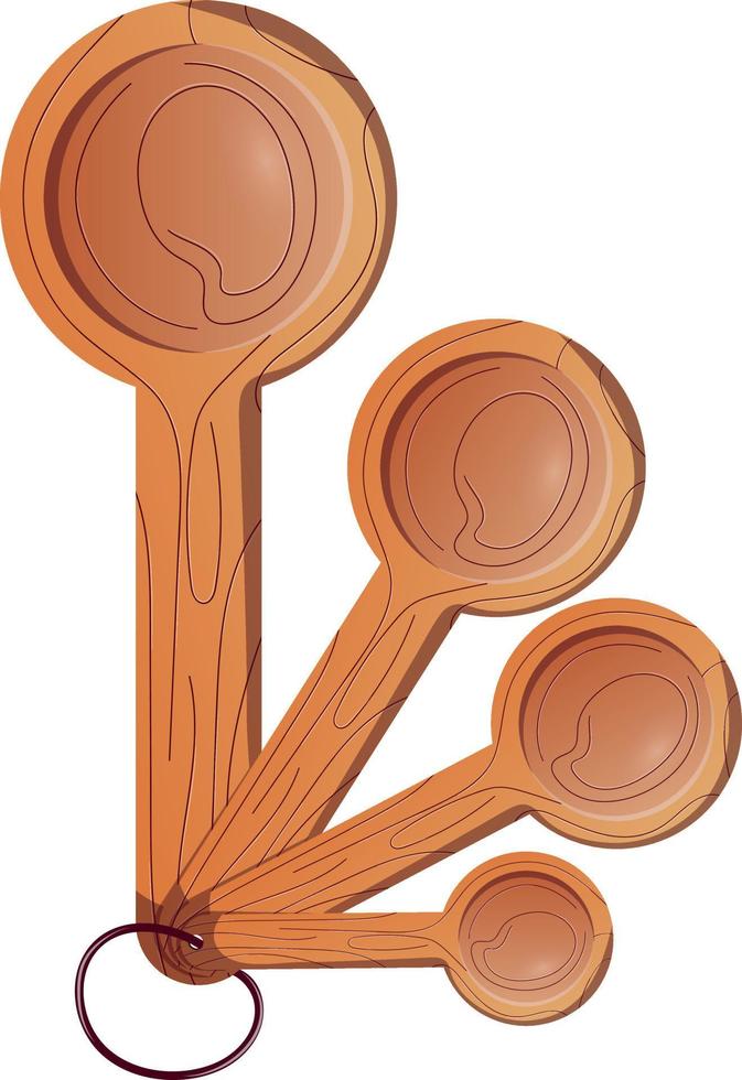 Wooden measuring spoons for baking. Cartoon vector illustration