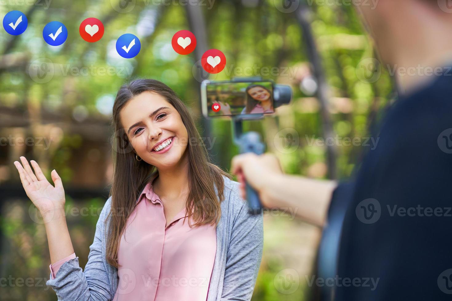 Couple of tourists taking pictures photo