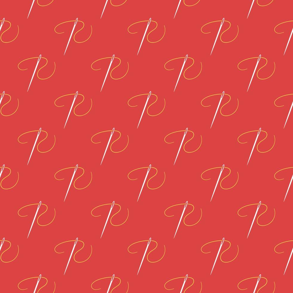 White Needle with Thread red seamless pattern. Needlework background vector