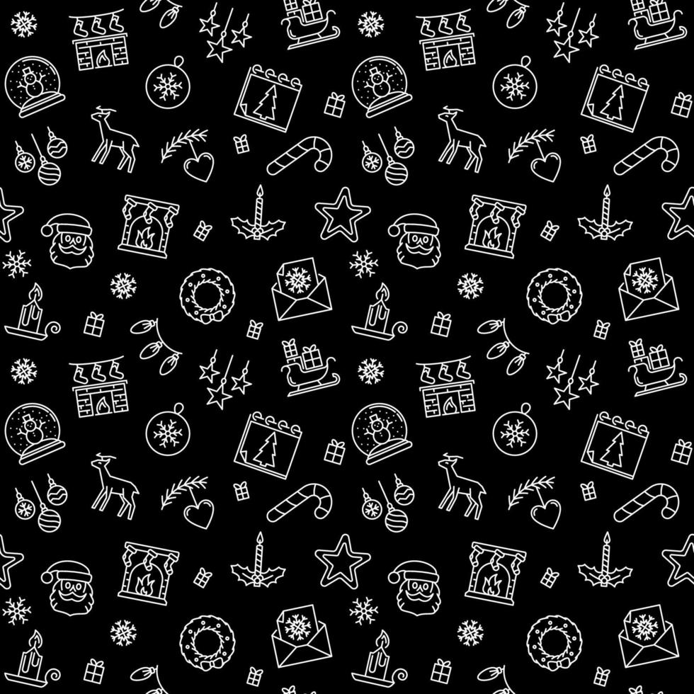 Christmas vector dark seamless background - Happy New Year pattern