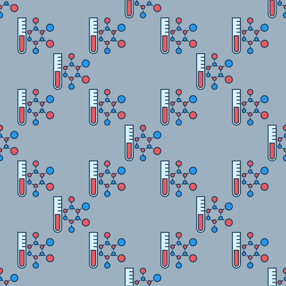 Test-Tube with Chemical Formula vector Science colored Seamless Pattern