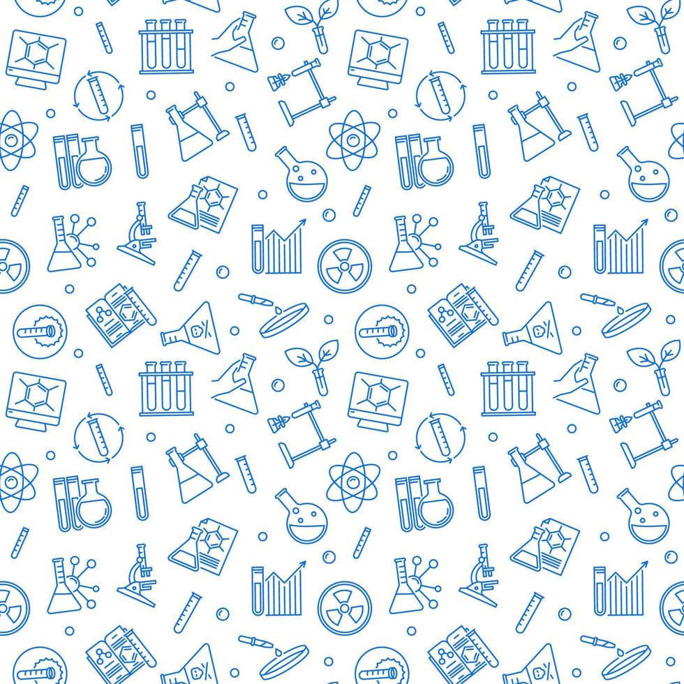 Chemistry and Science lineear seamless pattern - Chemical vector concept background