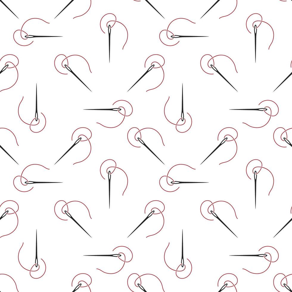 Sewing Needle with Thread vector Handicraft geometric seamless pattern