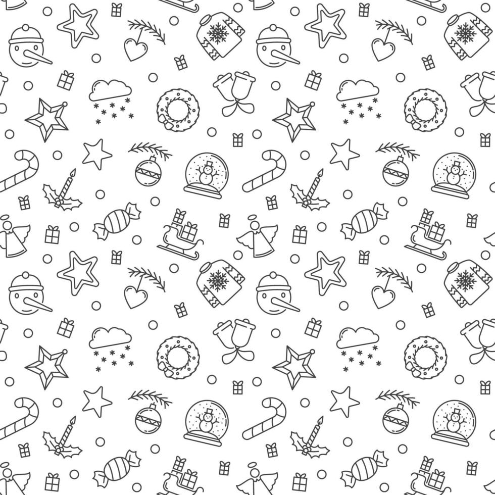 Christmas and New Year concept vector minimal linear Seamless Pattern