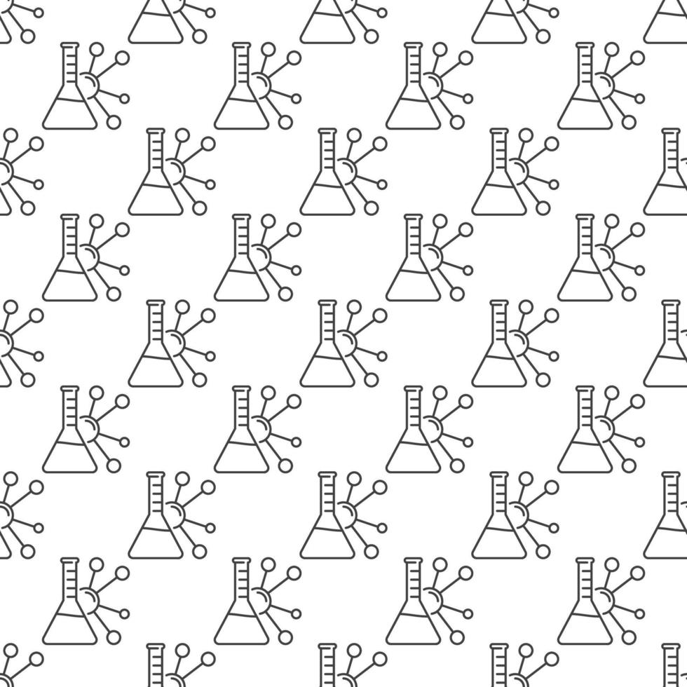 Laboratory Flask and Molecule vector outline Seamless Pattern