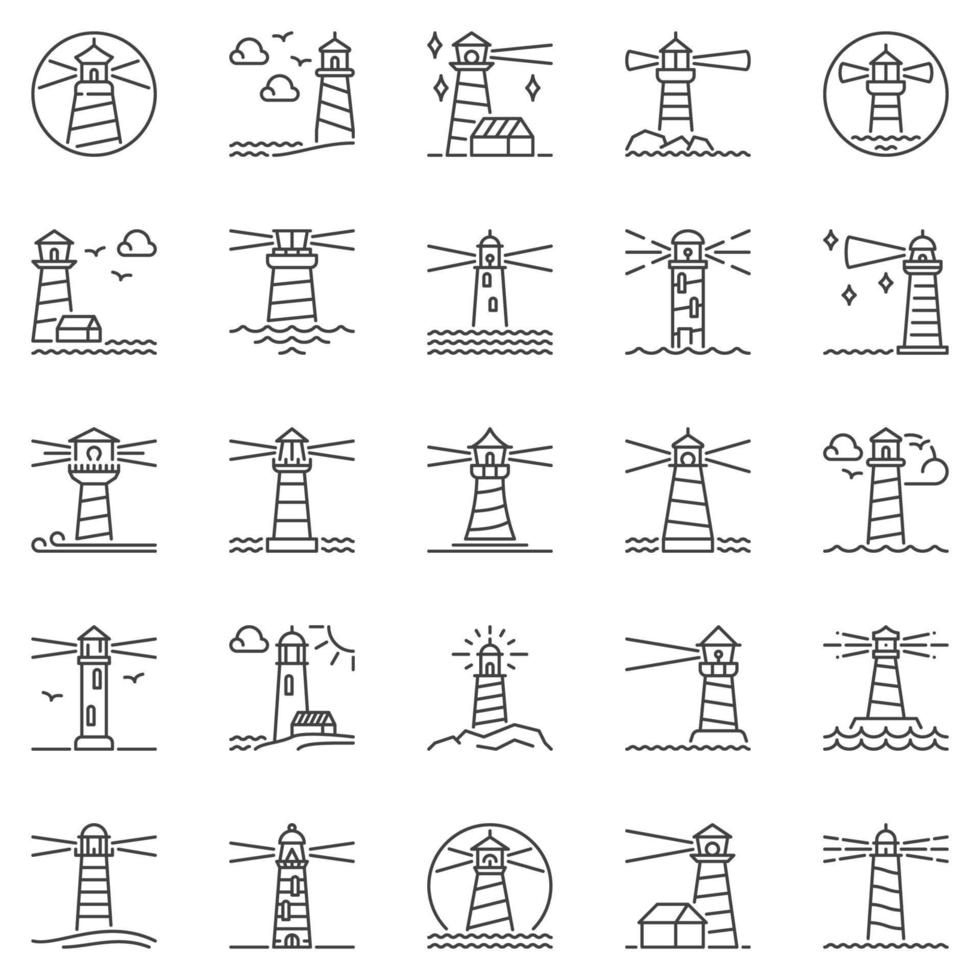 Lighthouse outline icons set. Lighthouses concept vector line symbols collection