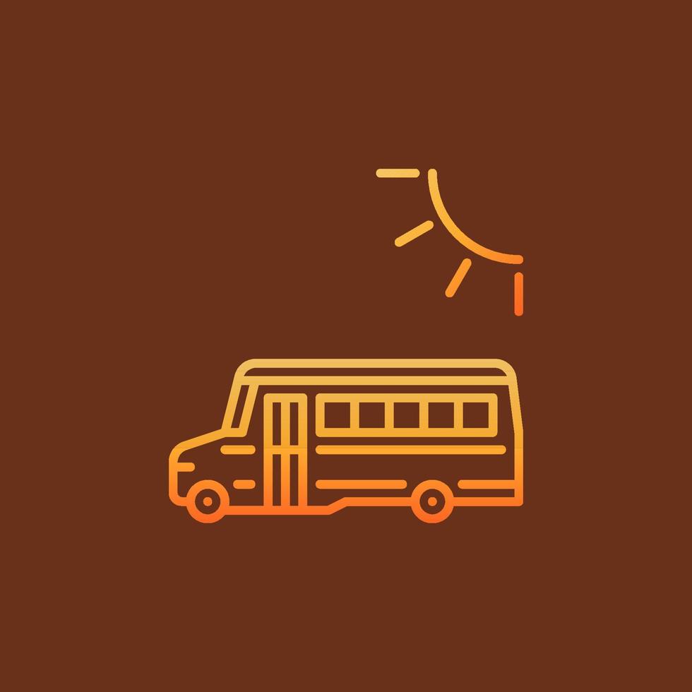 School Bus and Sun vector concept yellow outline icon or logo 