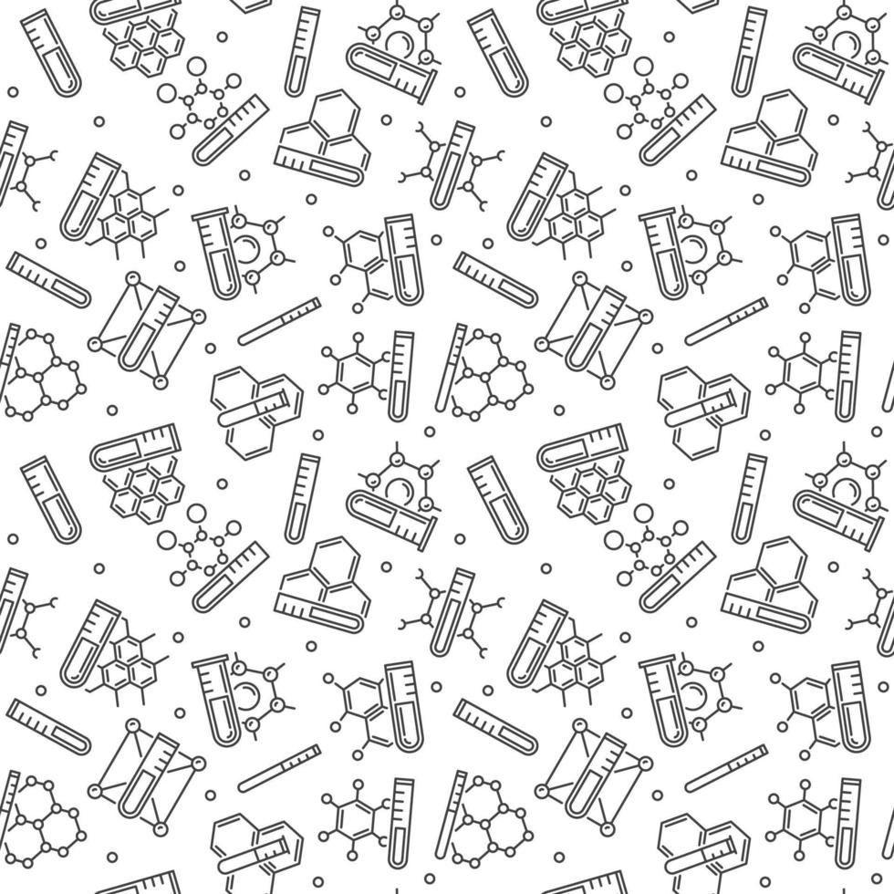 Chemistry linear Seamless Pattern. Vector background with Test Tube and Chemical Formula icons