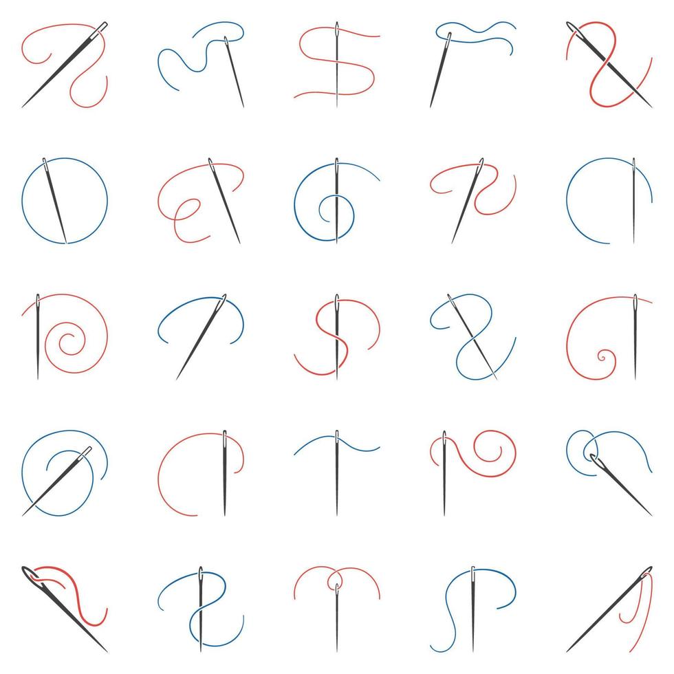 aguja de coser con conjunto de iconos de contorno de hilo - símbolos vectoriales de costura vector