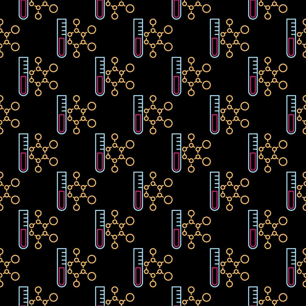 Seamless Pattern with Test Tube and Chemical Formula line icons vector
