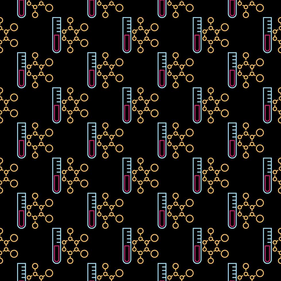 patrón sin costuras con tubo de ensayo e iconos de línea de fórmula química vector