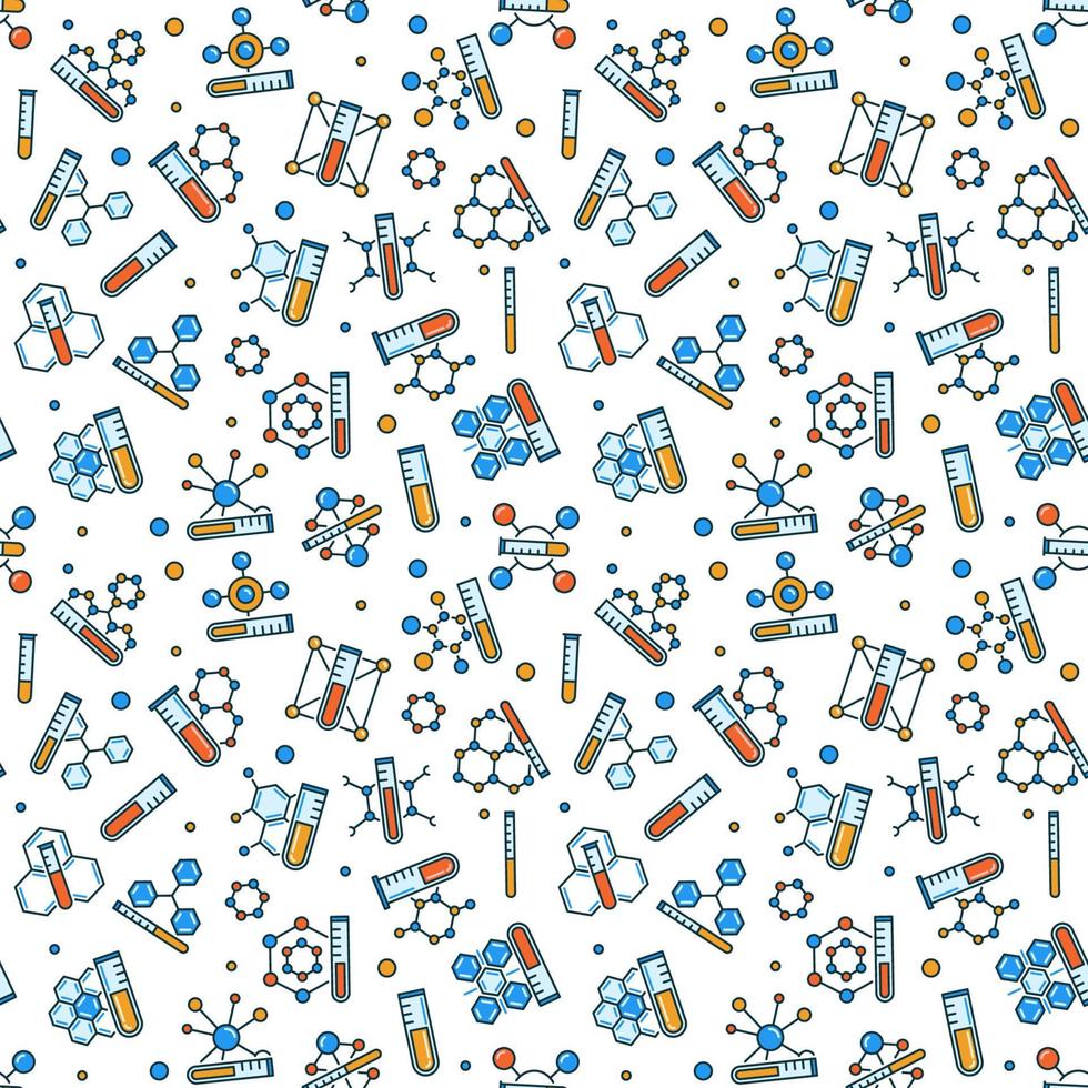 Chemistry vector colored Seamless Pattern with Test Tube and Formula symbols