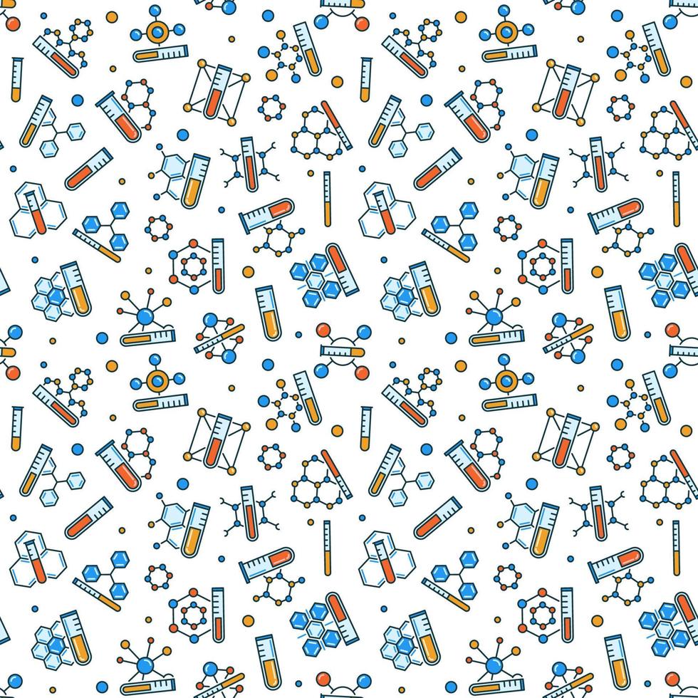Chemistry vector colored Seamless Pattern with Test Tube and Formula symbols
