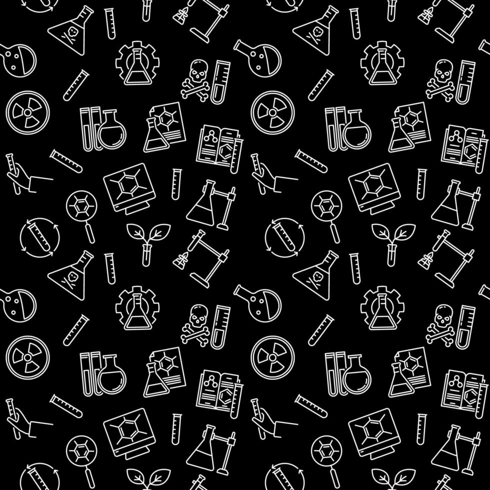 Chemistry dark seamless pattern. Chemical Laboratory vector background