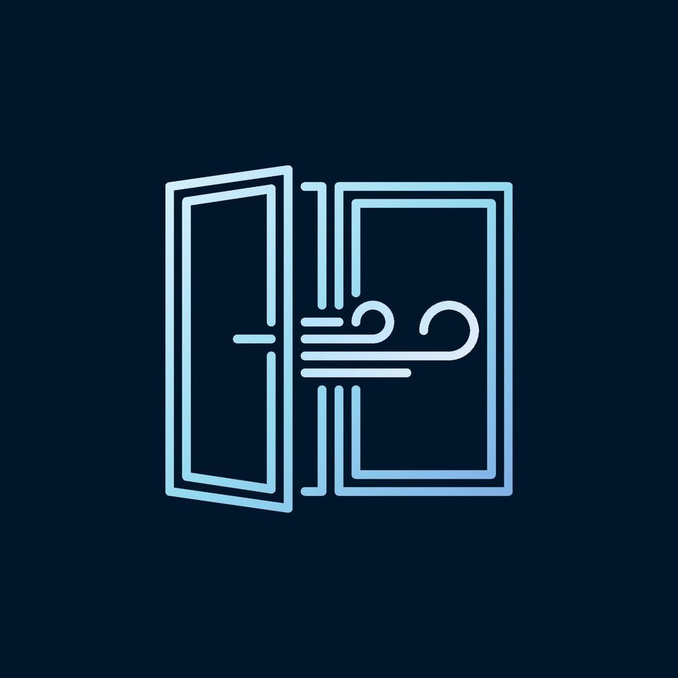Room Ventilation line blue icon - Opened Window outline vector symbol